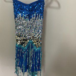 Blue sequin figure skating dress- adult xxs or girl 14 size